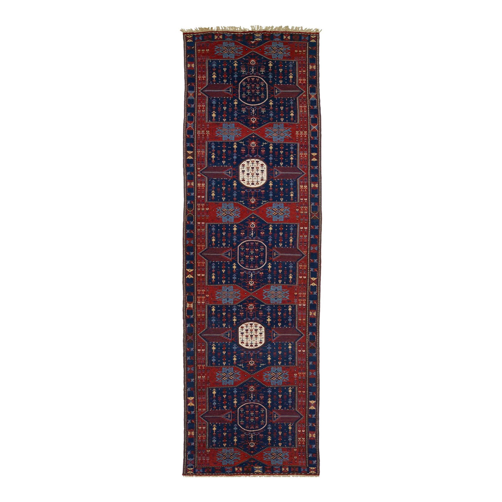 Antique Caucasian Dagestan Wool Runner Blue Tribal Design 5'7 x 18'2 (1 of 9)