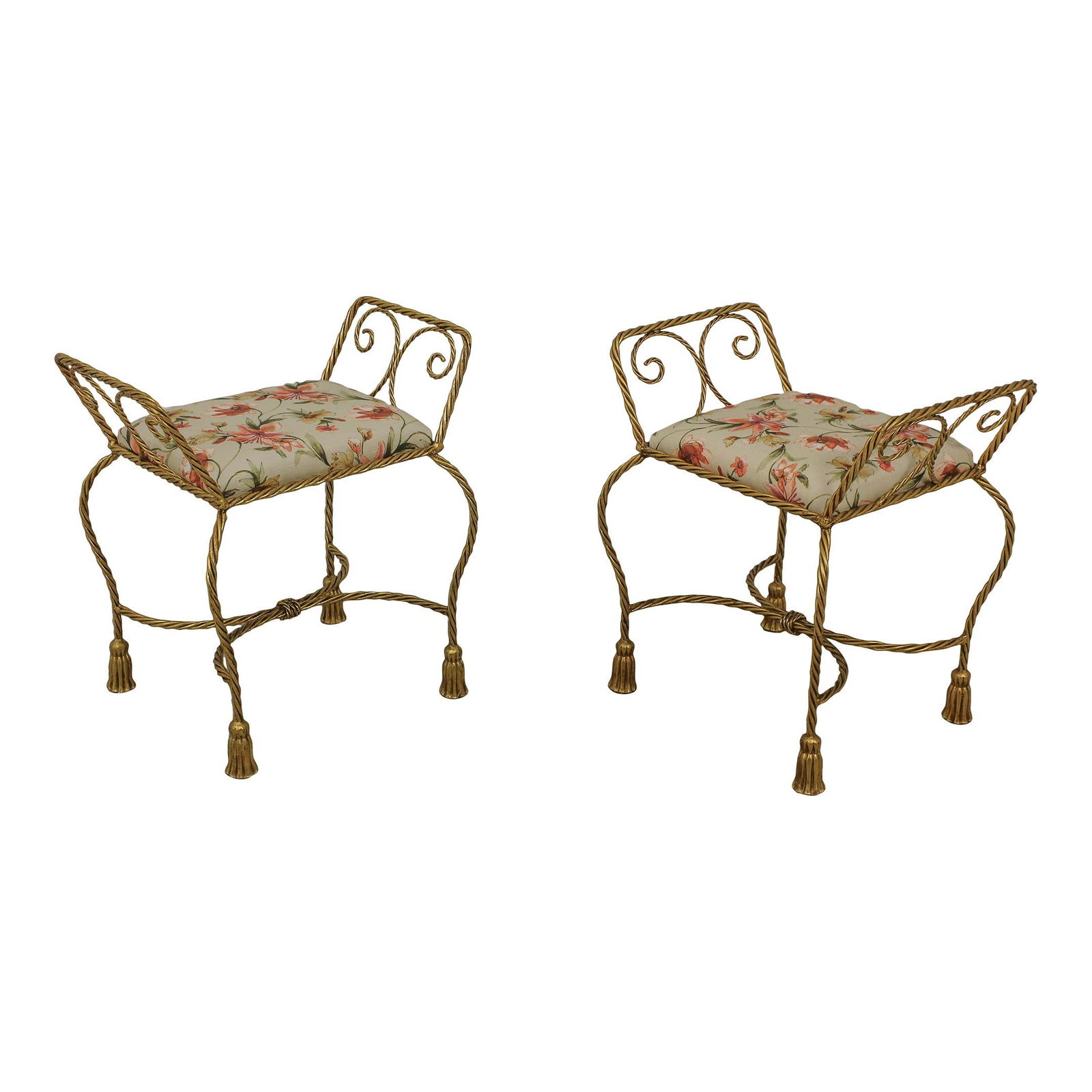 Elegant Pair of Italian Gold Iron Rope Twist Benches (1 of 10)