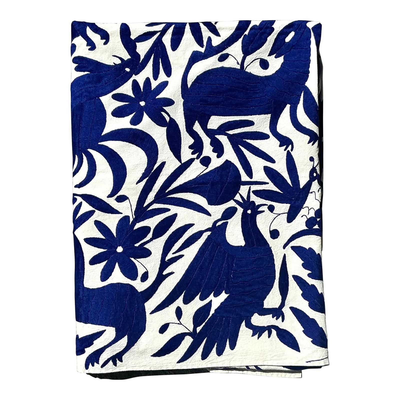Vintage Otomi Embroidered Tablecloth 96 x 72 Cobalt Blue Cotton (1 of 10)