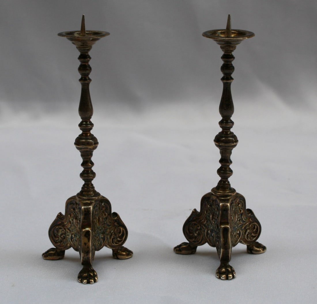 Antique 1900 English Miniature Sterling Silver Pricket Sticks Pair (1 of 5)