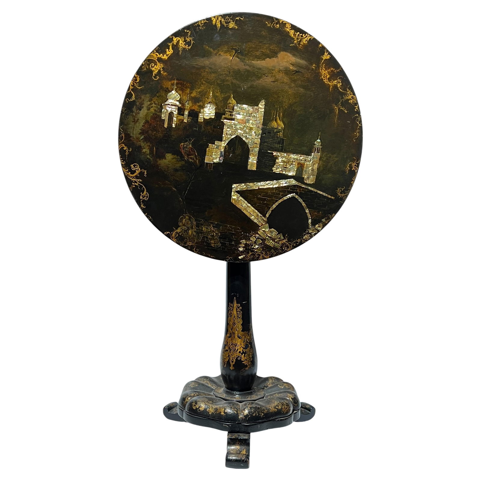 Victorian Ebonized Wood Tilt Top Table with Painted and Inlaid Detail (1 of 11)