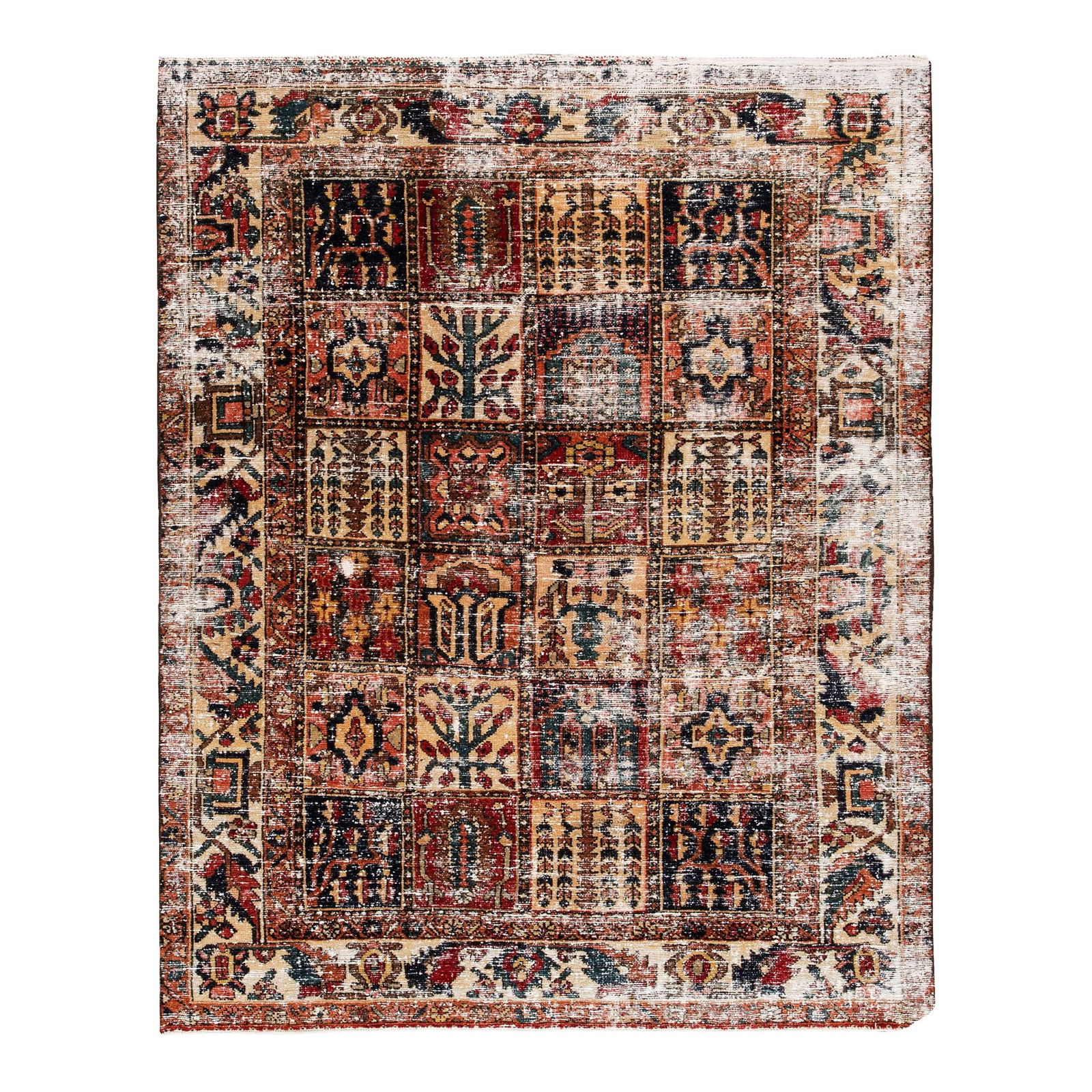 Vintage Persian Hand-Knotted Wool Rug Multi-Color Geometric Design 5'3 x 6'8: Vintage Persian Hand-Knotted Wool Rug Multi-Color Geometric Design 5'3 x 6'8 Discover a stunning vintage Persian hand-knotted wool rug, showcasing a vibrant multi-color field with an intricate all-ove