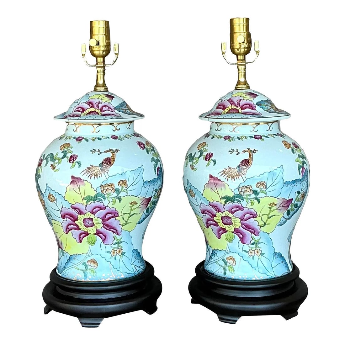 Vintage Asian Ceramic Landscape Lamps Pair Ginger Jar Design (1 of 8)