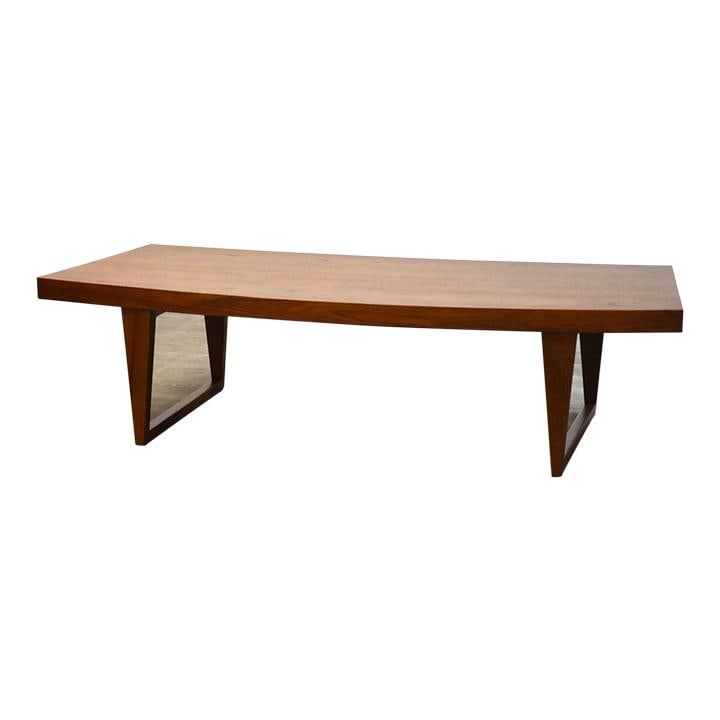 Mid-Century Modern Curved Teak Coffee Table with Sled Base (1 of 7)