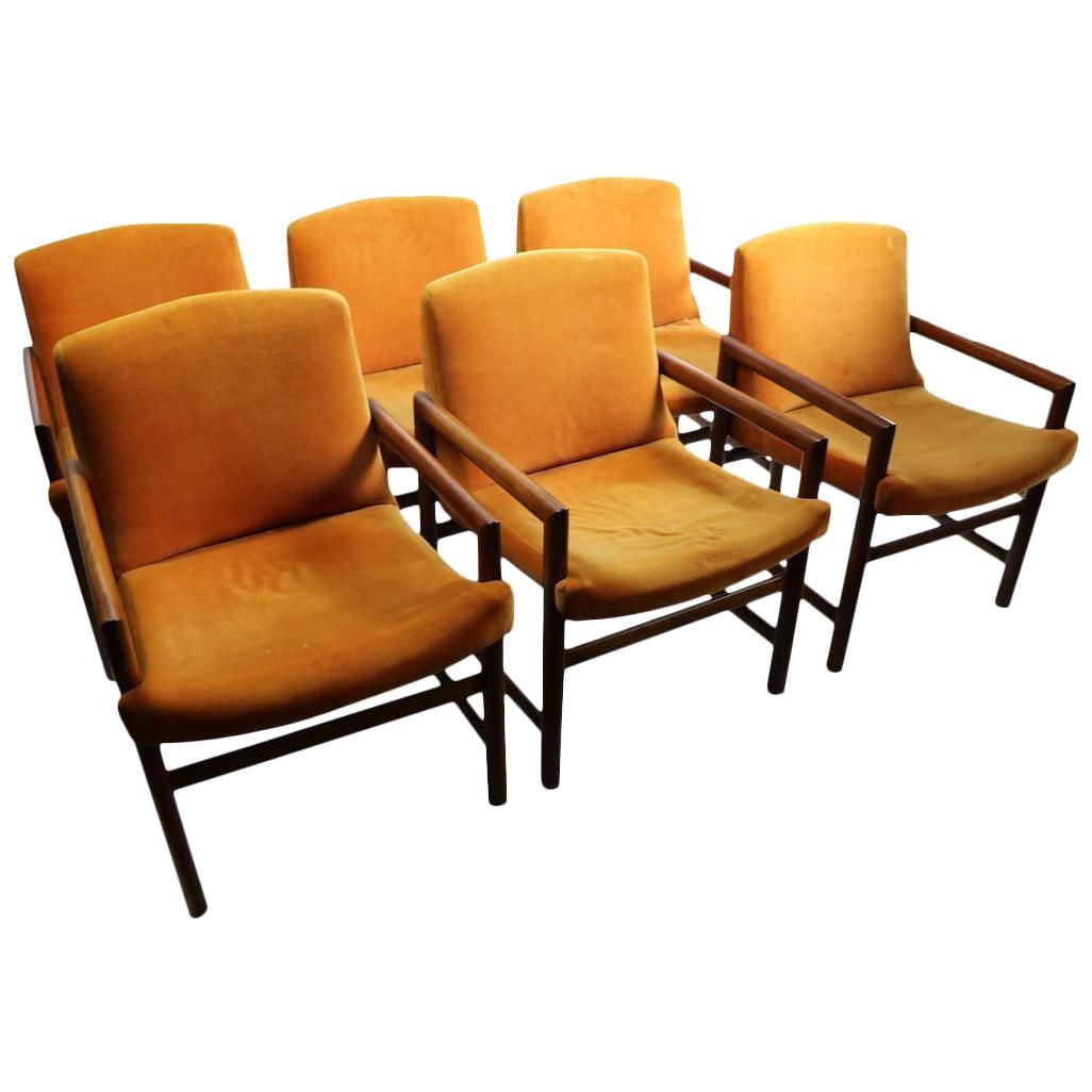Elegant Set of 6 Milo Baughman Dining Chairs in Brown Upholstery (1 of 10)
