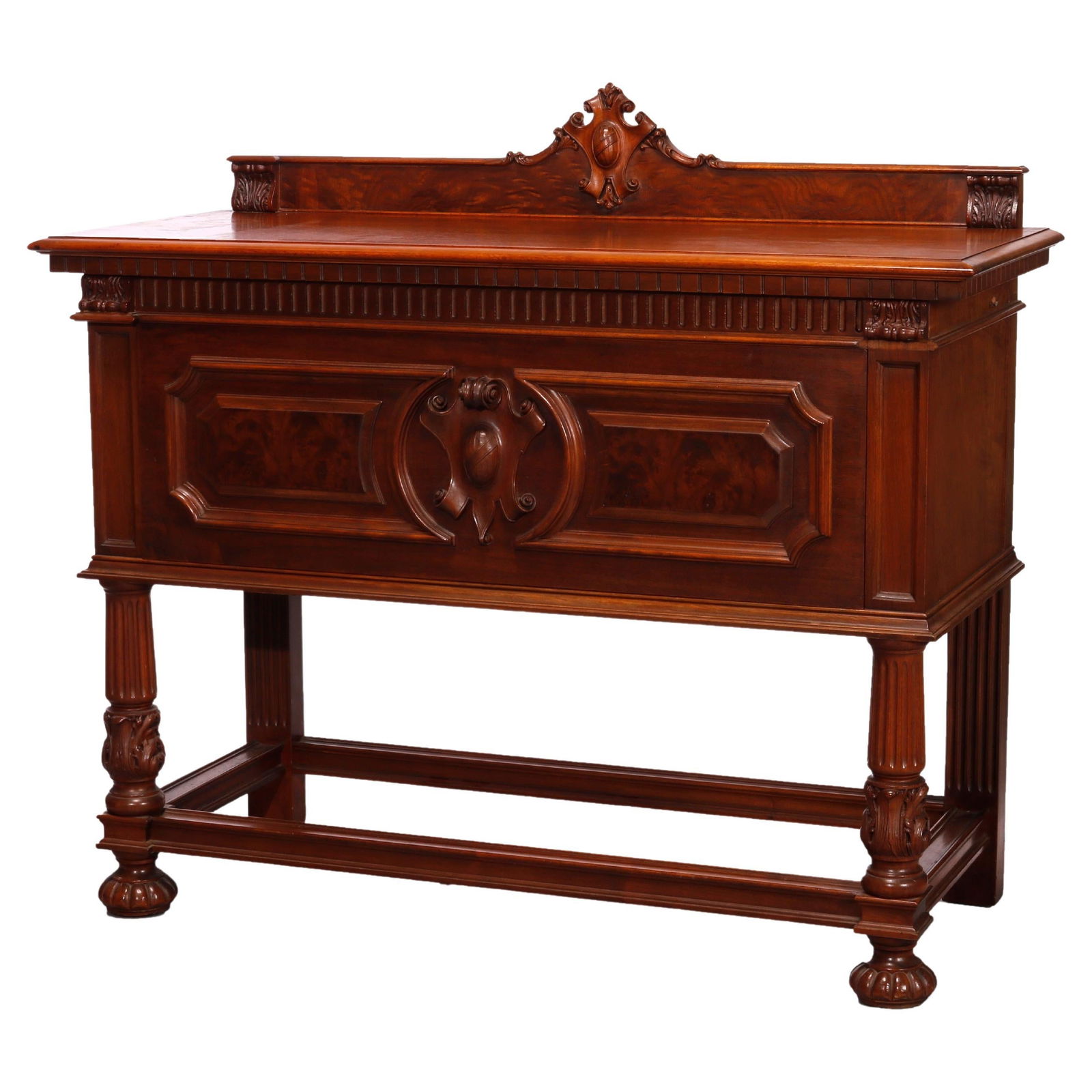 Antique Neoclassical Mahogany Burl Server C1930 with Carved Backsplash (1 of 12)