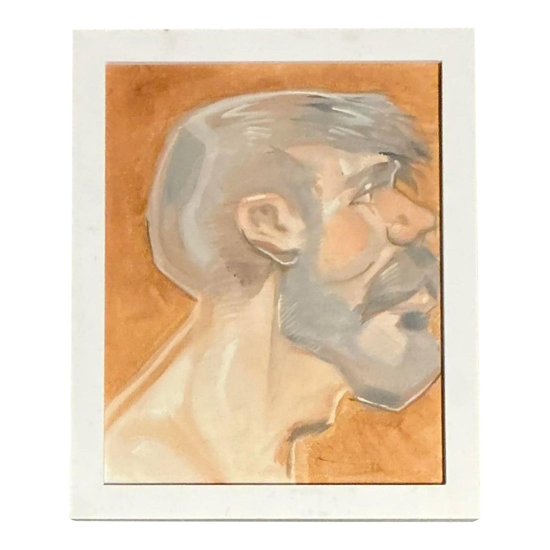 Mid Century Oil Painting Bearded Man Portrait Framed Bohemian Art 9.25 x 11.25: Mid Century Oil Painting Bearded Man Portrait Framed Bohemian Art 9.25 x 11.25 This original oil portrait presents a bearded man in profile, painted in a distinct mid-century modernist style with expr