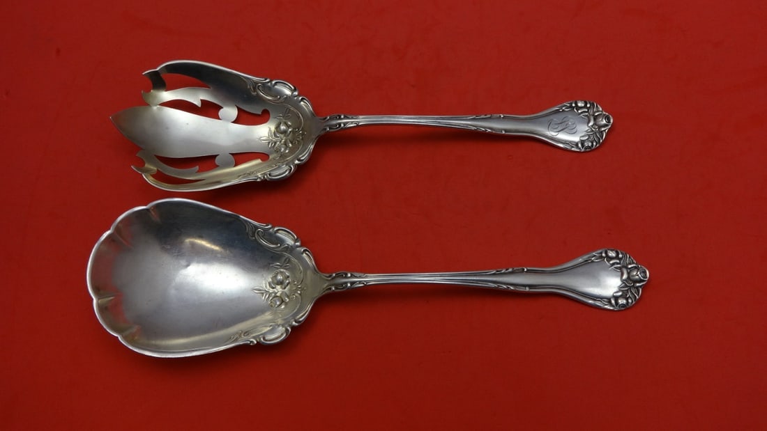 Lunt Tudor Sterling Silver Salad Serving Set 2pc Fork Spoon (1 of 1)