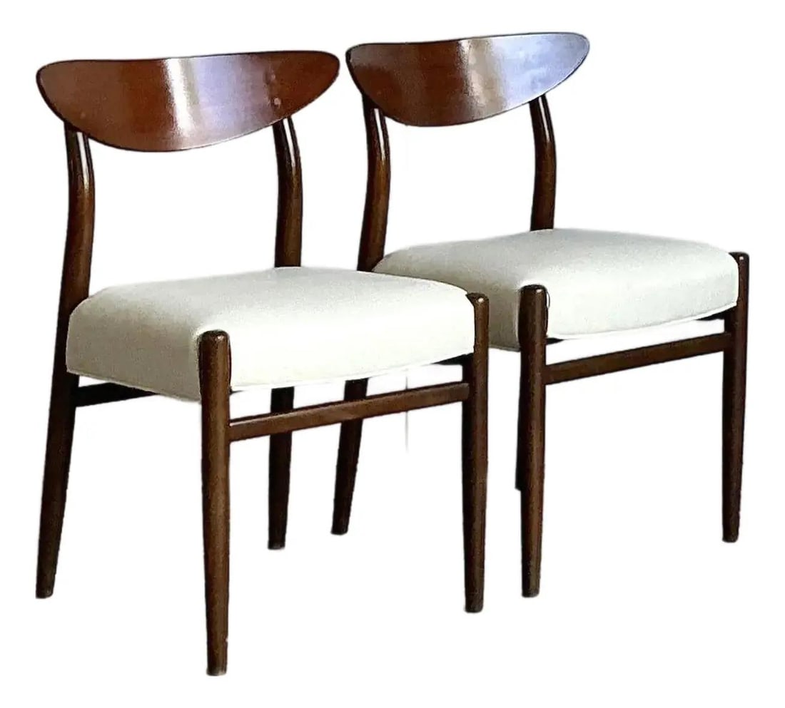 Pair of Vintage Blade Back Wood Dining Chairs with Cream Vinyl Seats (1 of 9)