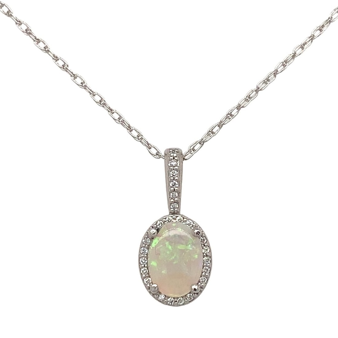 Platinum .60ct Australian Opal Diamond Halo Pendant Necklace (1 of 11)
