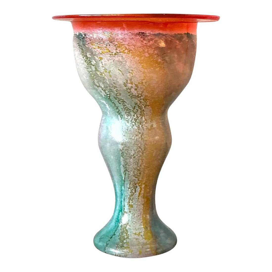 Scandinavian Art Glass Vase with Swirled Orange Blue White Design 11 Inch (1 of 6)