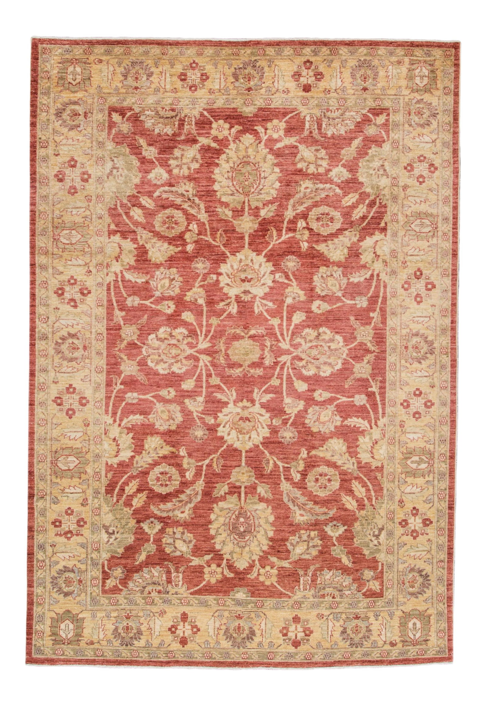 Vintage Paki Peshawar Handmade Wool Rug Red Beige Floral Design 6'4 x 9'3 (1 of 9)
