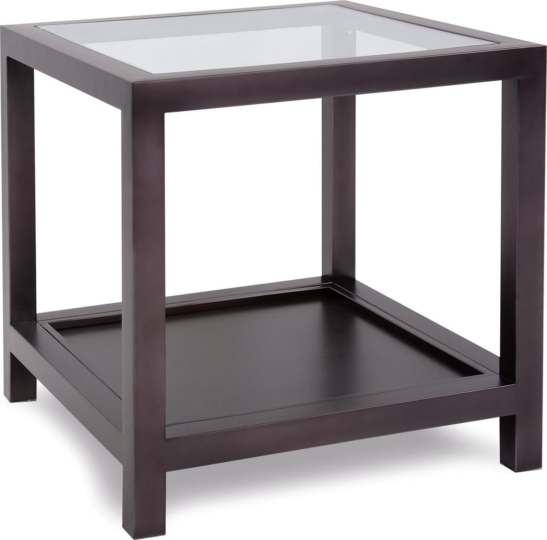 Howard Elliott Dumas Square Side Table in Brushed Nickel and Glass (1 of 5)