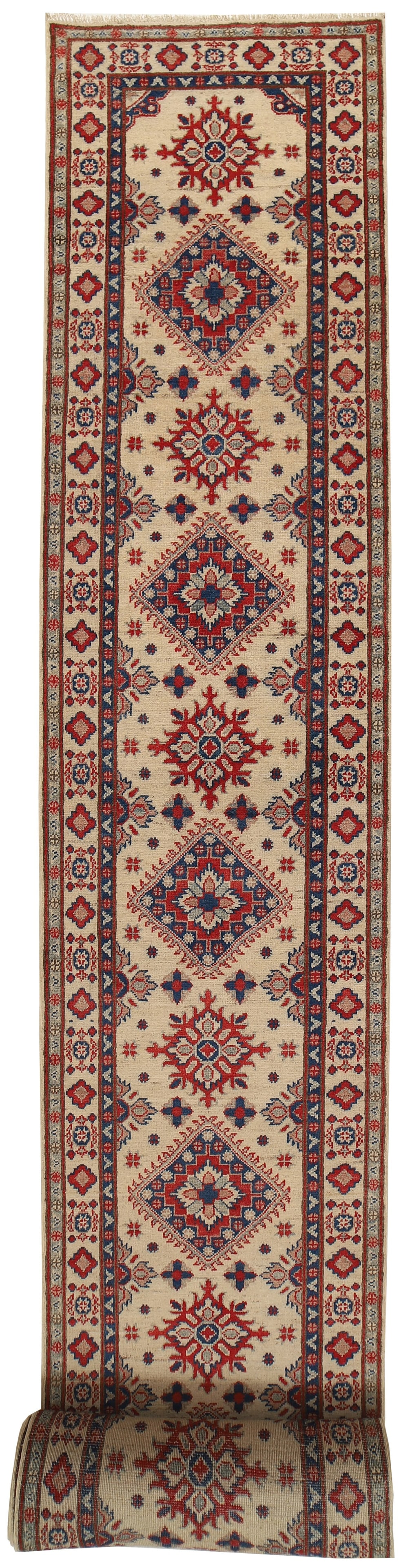 Handmade 2.8 x 25.11 Ivory Kazak Runner Rug from Pakistan (1 of 6)