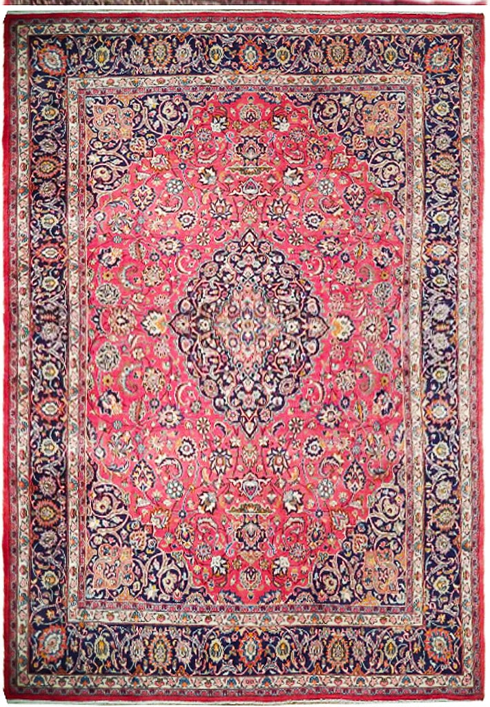 Handcrafted 9.6 x 13.4 Red Semi-Antique Persian Kashan Rug: Handcrafted 9.6 x 13.4 Red Semi-Antique Persian Kashan Rug Free continental US Shipping Elevate your home decor with this exquisite 9.6 x 13.4 Red Semi-Antique Persian Kashan Rug, meticulously handcra