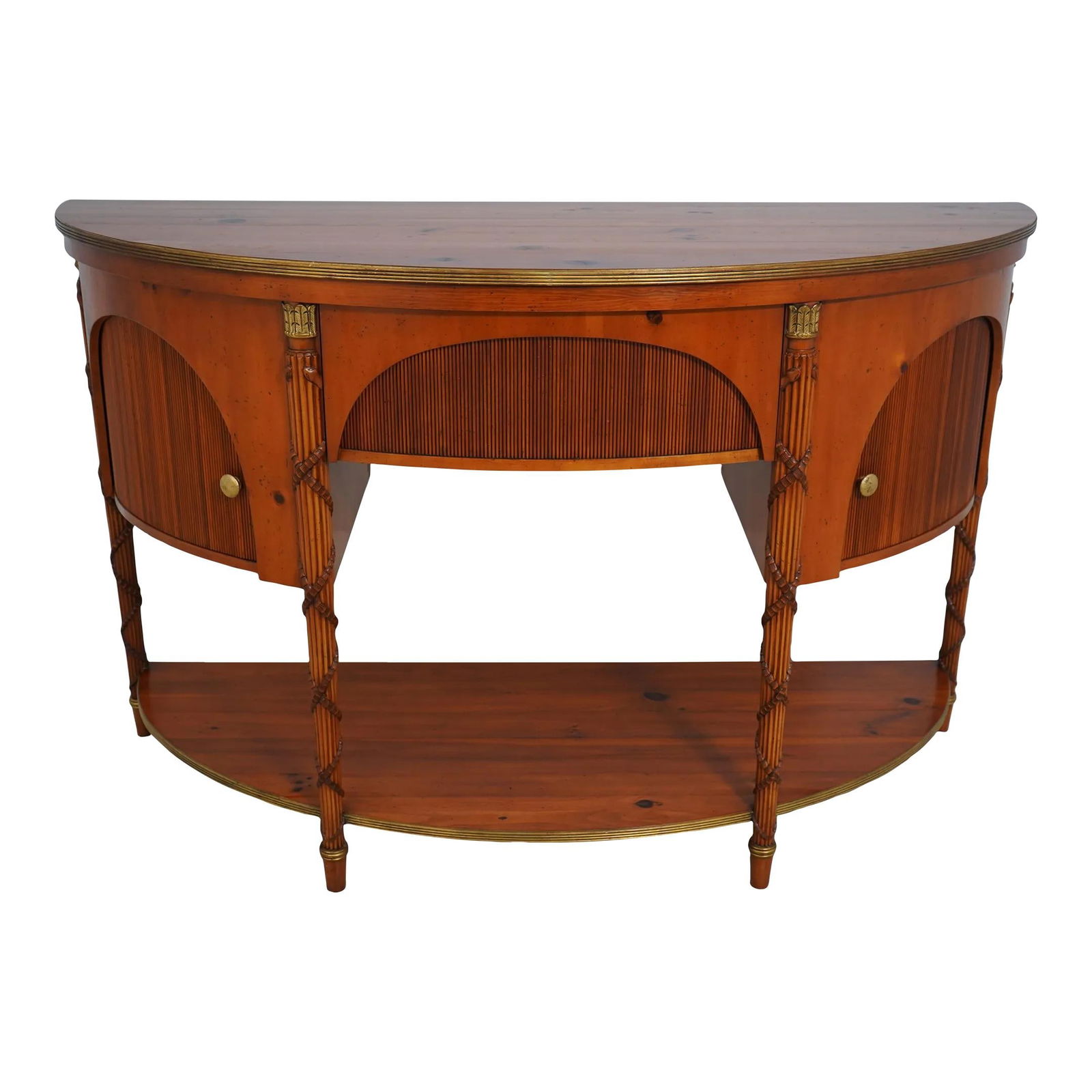 Baker Historic Charleston Pine Demilune Sideboard with Gold Gilt Highlights: Baker Historic Charleston Pine Demilune Sideboard with Gold Gilt Highlights This Baker Historic Charleston Pine Demilune Sideboard showcases the exquisite craftsmanship of the Historic Charleston Coll