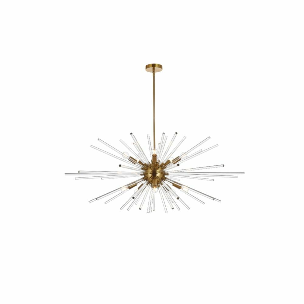 Modern 10-Light Goldish Sputnik Chandelier with Glass Rods 42" (1 of 9)