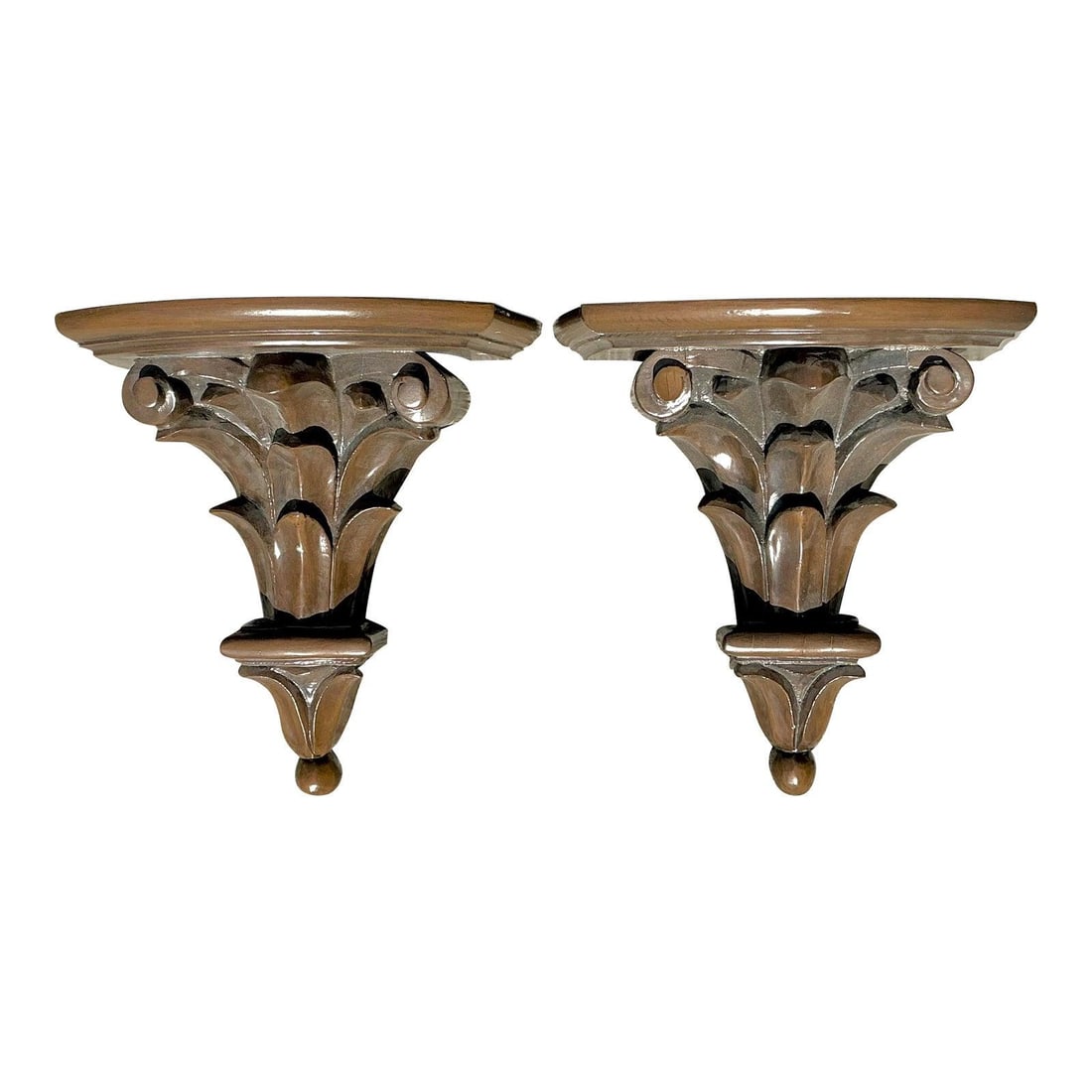 Pair of Vintage Regency Lacquered Laurel Leaf Wall Brackets (1 of 5)