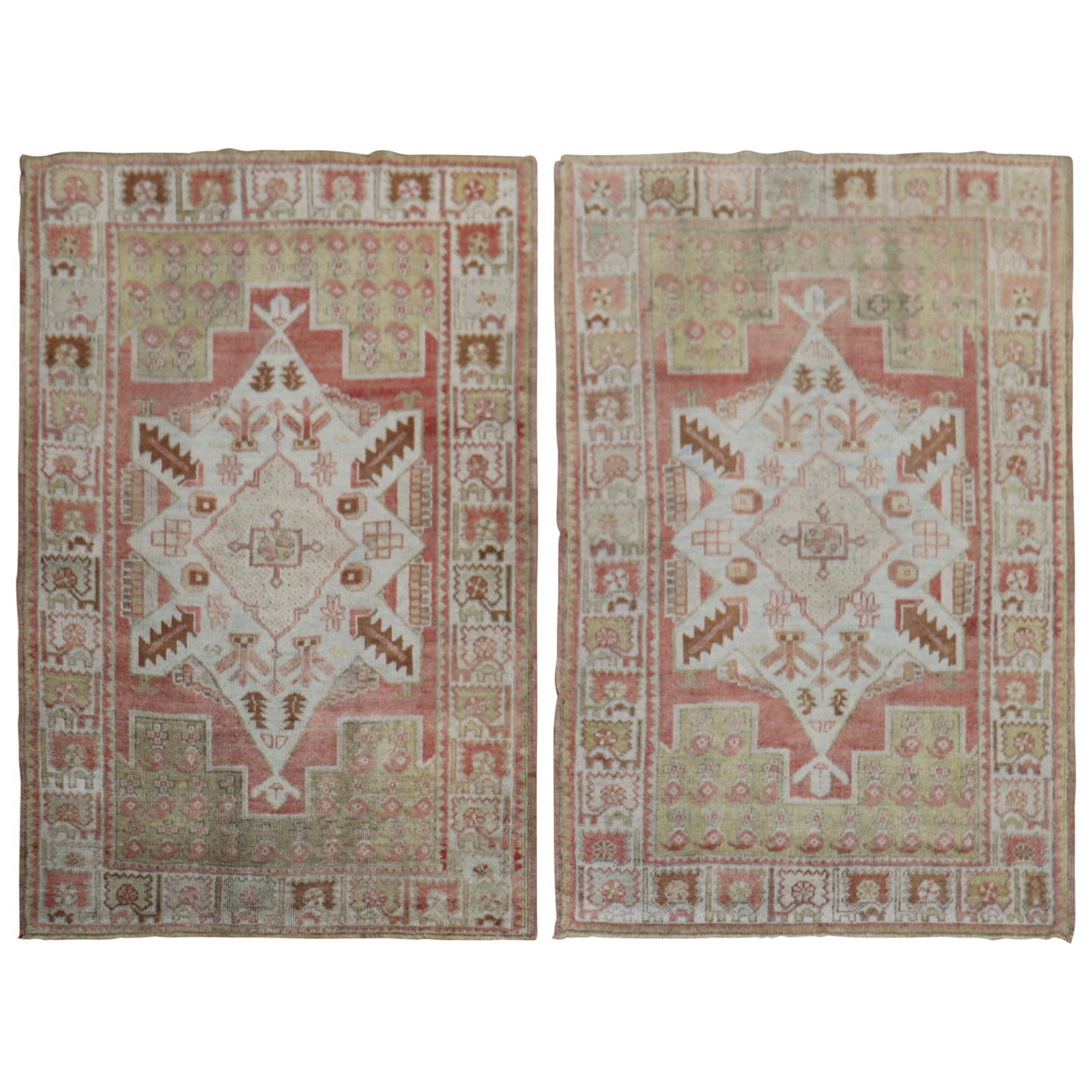 Set of 2 Vintage Turkish Oushak Hand-Knotted Wool Rugs (1 of 13)