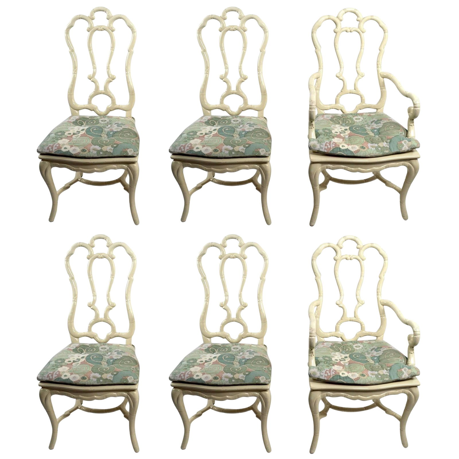 Elegant Set of 6 Queen Anne White Lacquer Dining Chairs: Elegant Set of 6 Queen Anne White Lacquer Dining Chairs Enhance your dining experience with this elegant set of six Queen Anne style dining chairs, featuring a pristine white lacquer finish. The chair