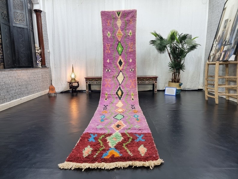 Authentic Pink Handmade Berber Runner Rug 2 x 13 Feet Morocco: Authentic Pink Handmade Berber Runner Rug 2 x 13 Feet Morocco Enhance your space with this authentic pink handmade Moroccan Berber area runner rug. Skillfully handwoven by Berber women weavers in the