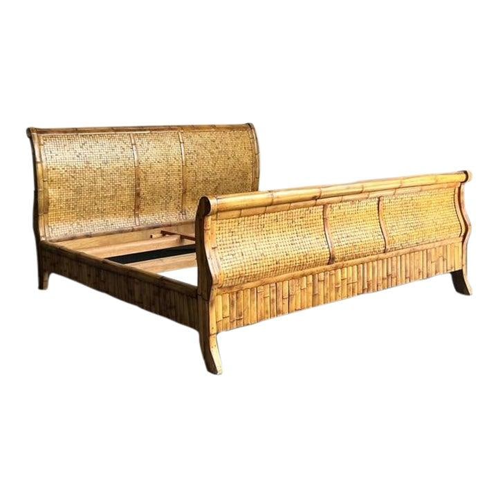 Handcrafted Rattan and Bamboo California King Sleigh Bed Bohemian Style (1 of 10)