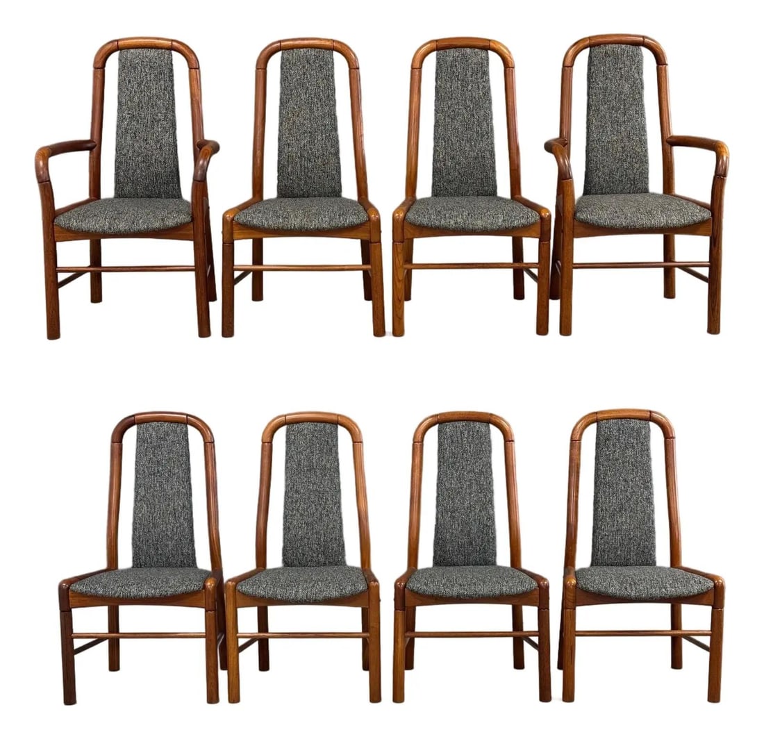 Mid Century Danish Teak Dining Chairs Set of 8 Gray Fabric (1 of 7)