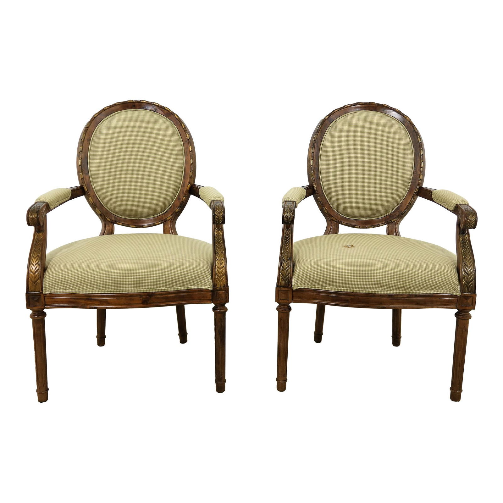 Elegant Pair of French Louis XV Style Open Armchairs Walnut Gold Accents (1 of 10)