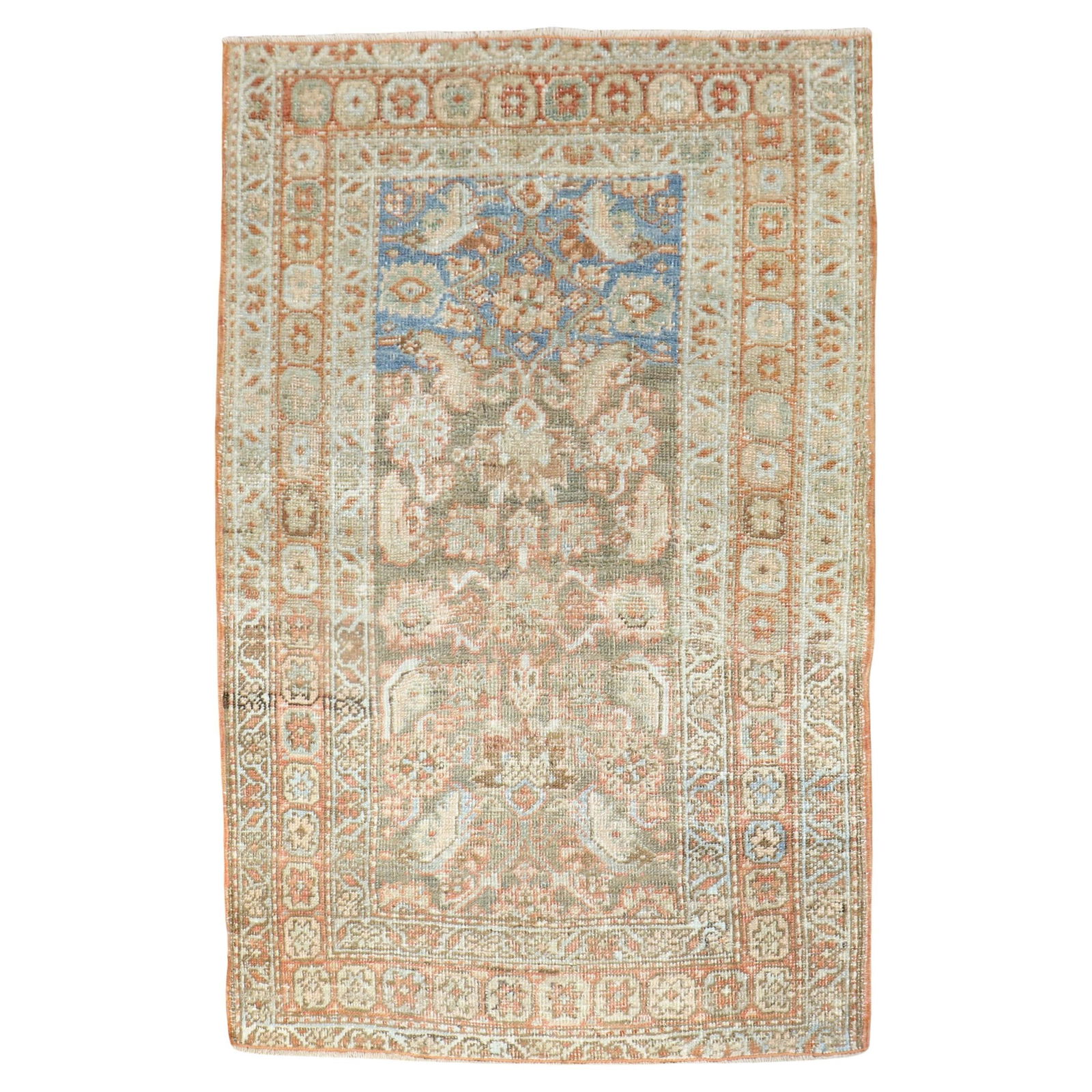 Zabihi Collection Antique Persian Heriz Hand-Knotted Wool Rug 32x47: Zabihi Collection Antique Persian Heriz Hand-Knotted Wool Rug 32x47 This exquisite Antique Persian Heriz Small Square Rug from the Zabihi Collection features a compact Herati design with a charming ab