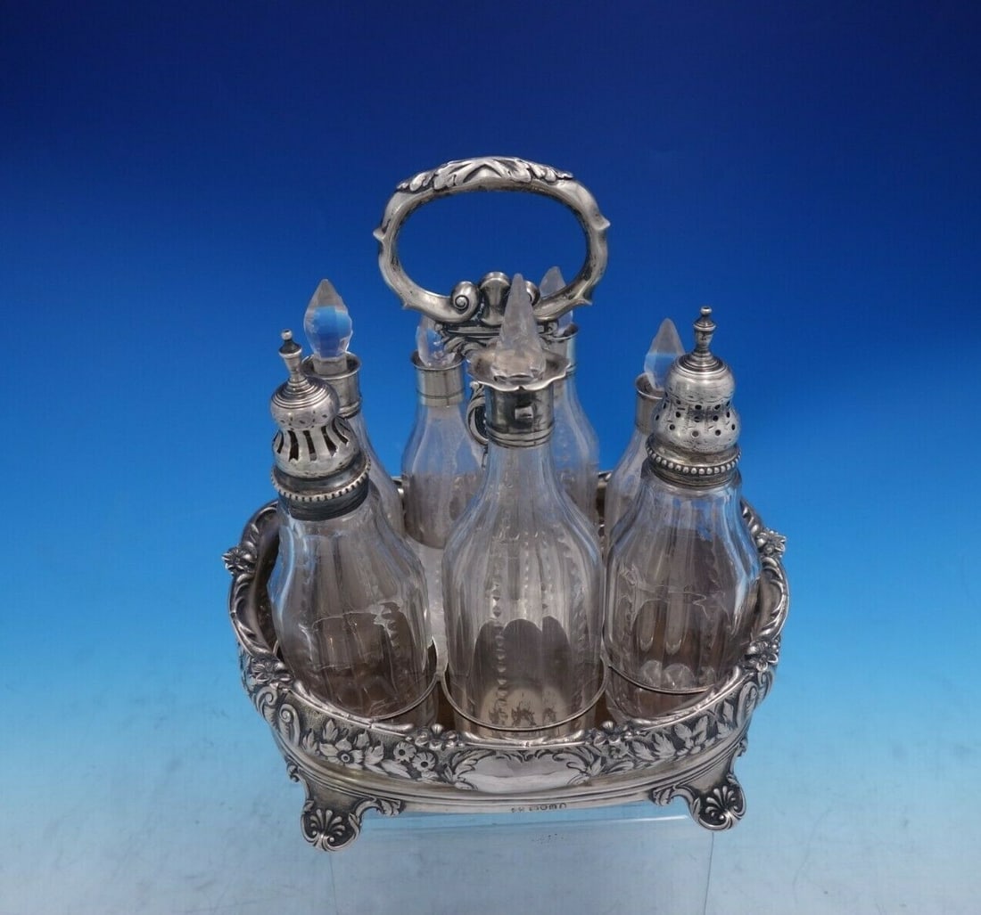 Victorian Sterling Silver Glass Cruet Set by Joseph & John Angell 1831 (1 of 11)