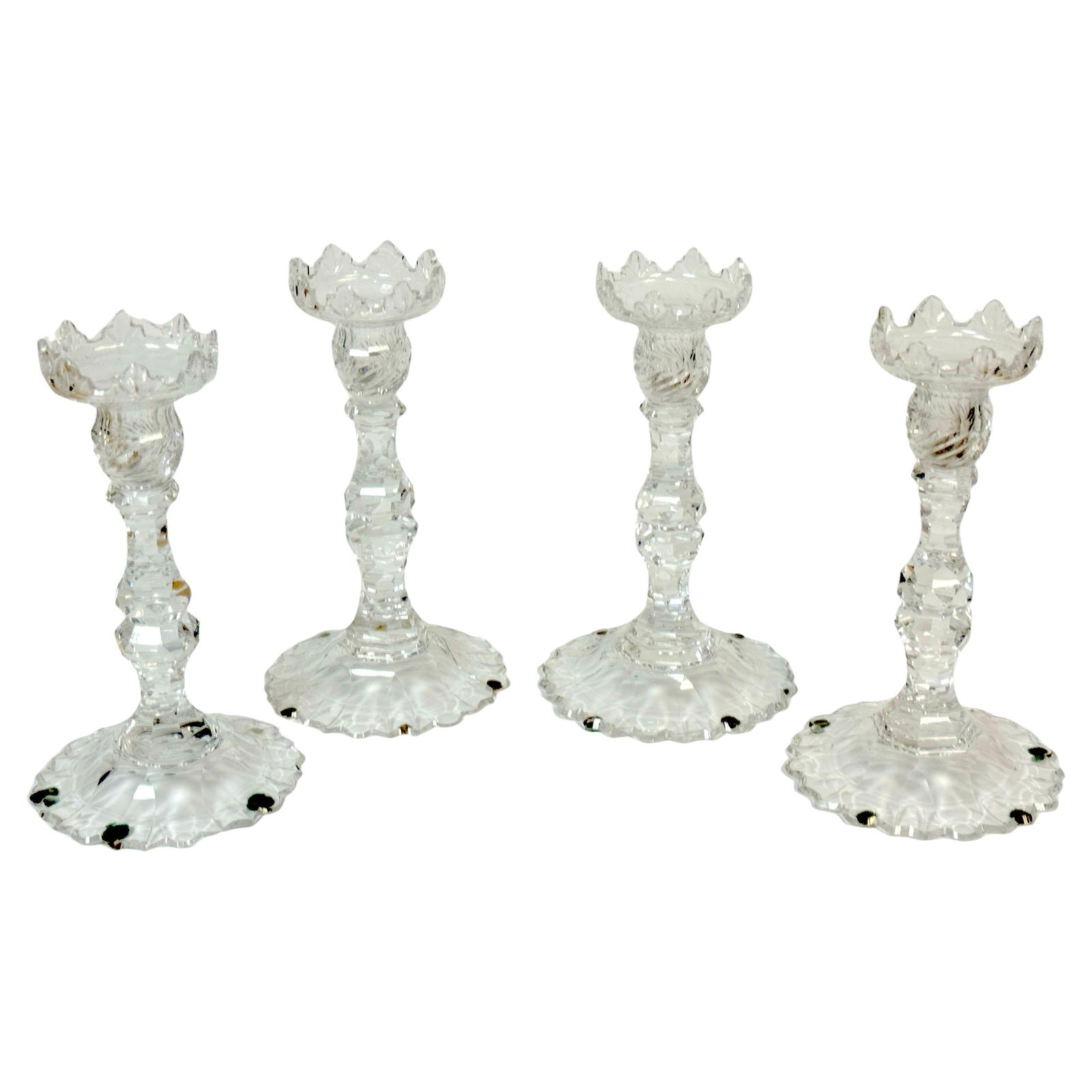Rare Georgian Irish Cut Glass Pagoda Candlesticks Set of 4 Circa 1810 (1 of 17)