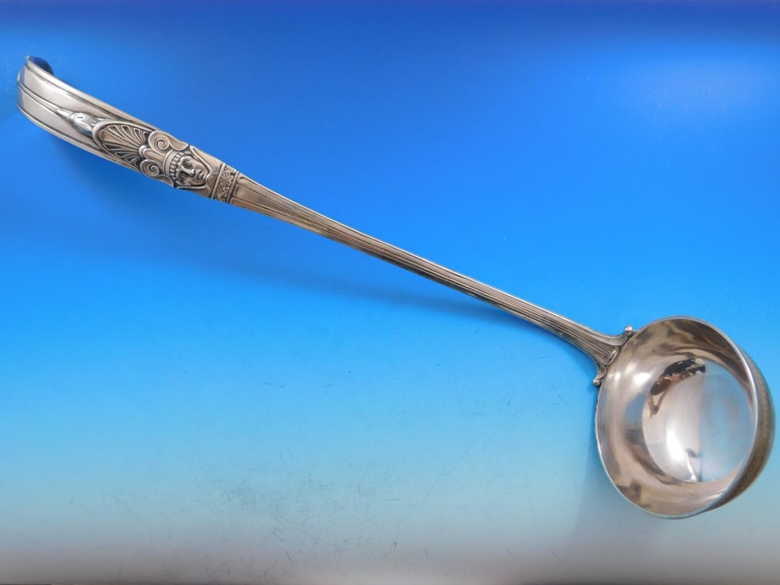 W. Christesen Danish Sterling Silver Soup Ladle c.1961 Figural Face 15 3/4in (1 of 8)