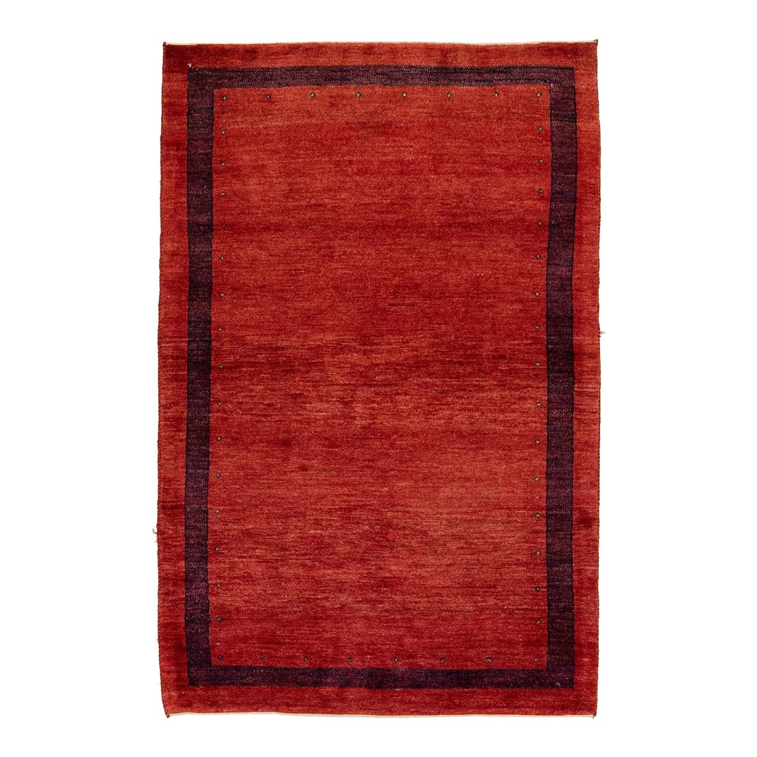 Handmade Modern Persian Gabbeh Red Wool Rug 3'6 x 5'6: Handmade Modern Persian Gabbeh Red Wool Rug 3'6 x 5'6 Enhance your space with this stunning Modern Persian Gabbeh handmade rug, featuring a vibrant red color field and a gorgeously minimalist design c