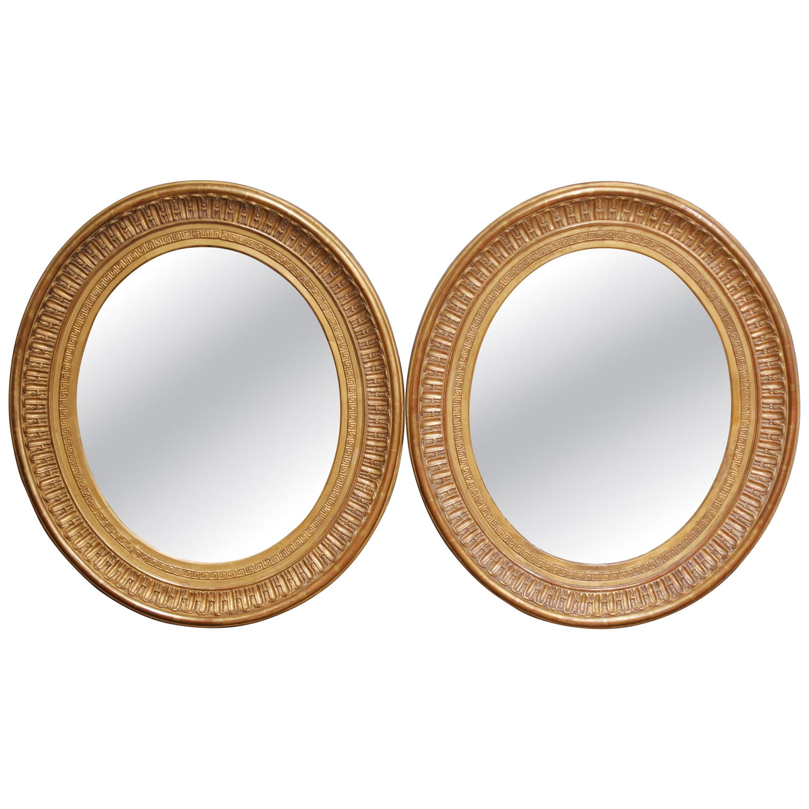 Set of 2 Antique French Louis XVI Giltwood Oval Wall Mirrors Circa 1860 (1 of 7)