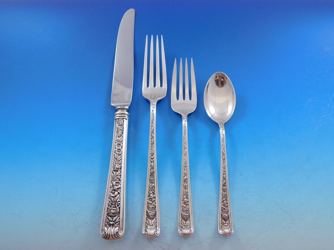 Watson Windsor Rose Sterling Silver 4-Piece Dinner Place Setting: Watson Windsor Rose Sterling Silver 4-Piece Dinner Place Setting Enhance your dining experience with this exquisite 4-piece dinner size place setting from the Windsor Rose pattern by Watson. Crafted