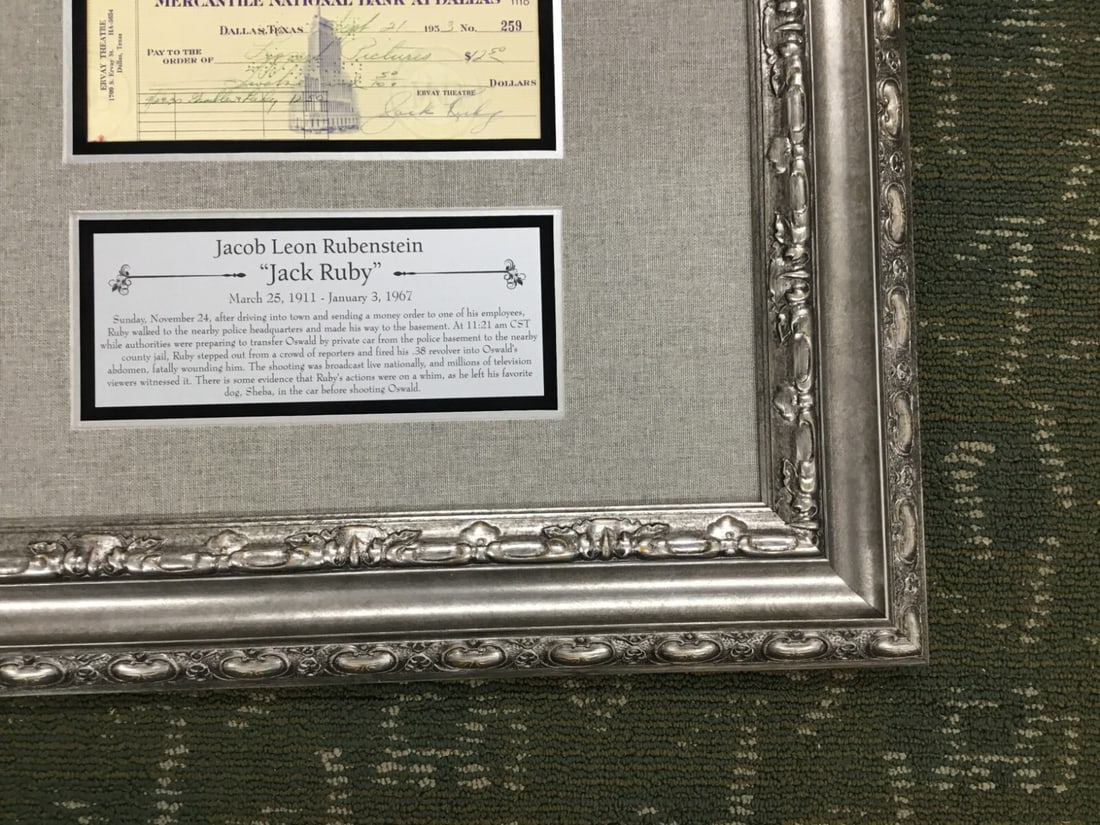 Jack Ruby Signed Check with Photo Custom Framed JSA Authenticated - 10
