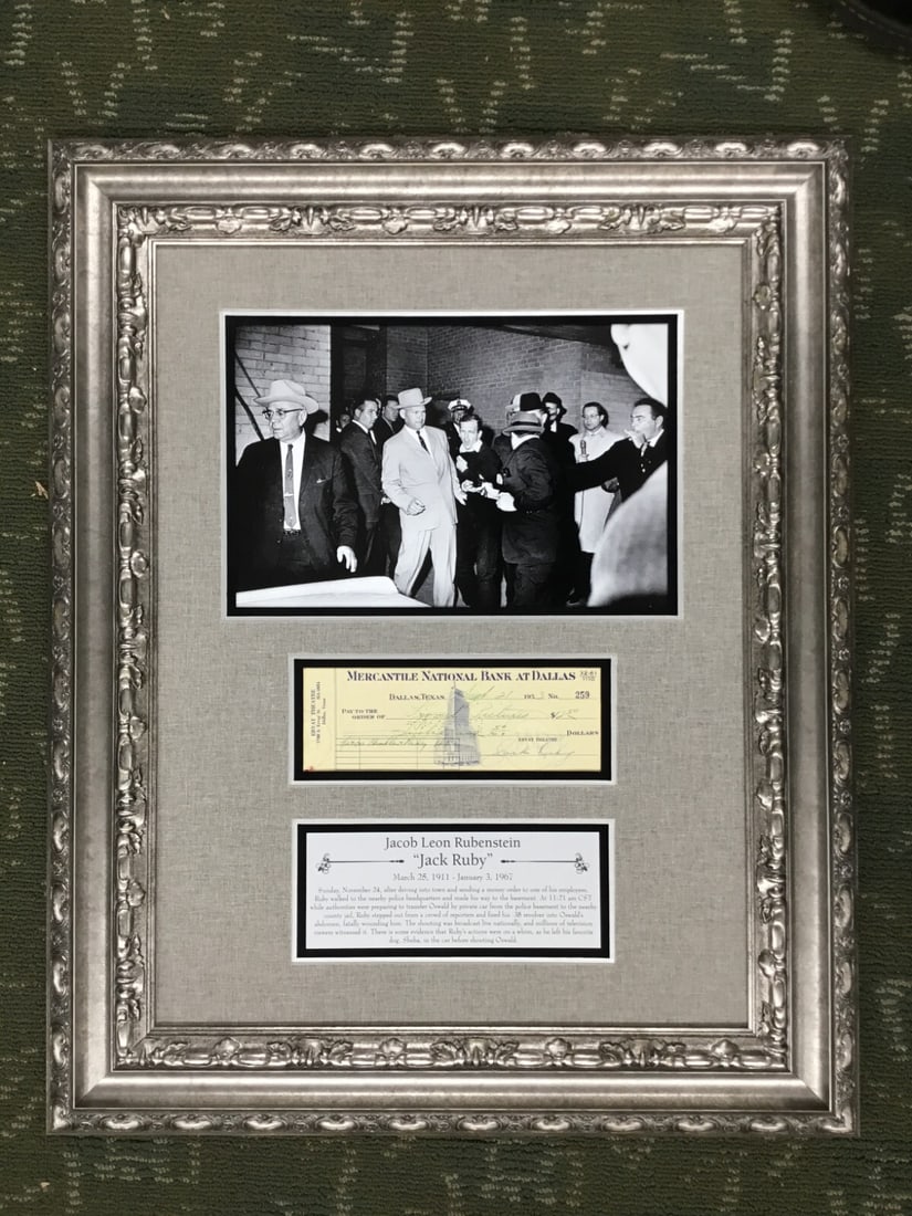 Jack Ruby Signed Check with Photo Custom Framed JSA Authenticated - 2