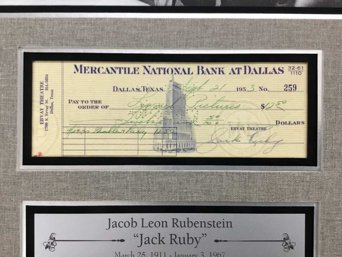 Jack Ruby Signed Check with Photo Custom Framed JSA Authenticated - 6