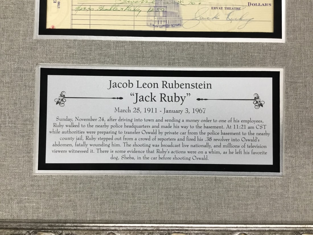 Jack Ruby Signed Check with Photo Custom Framed JSA Authenticated - 7