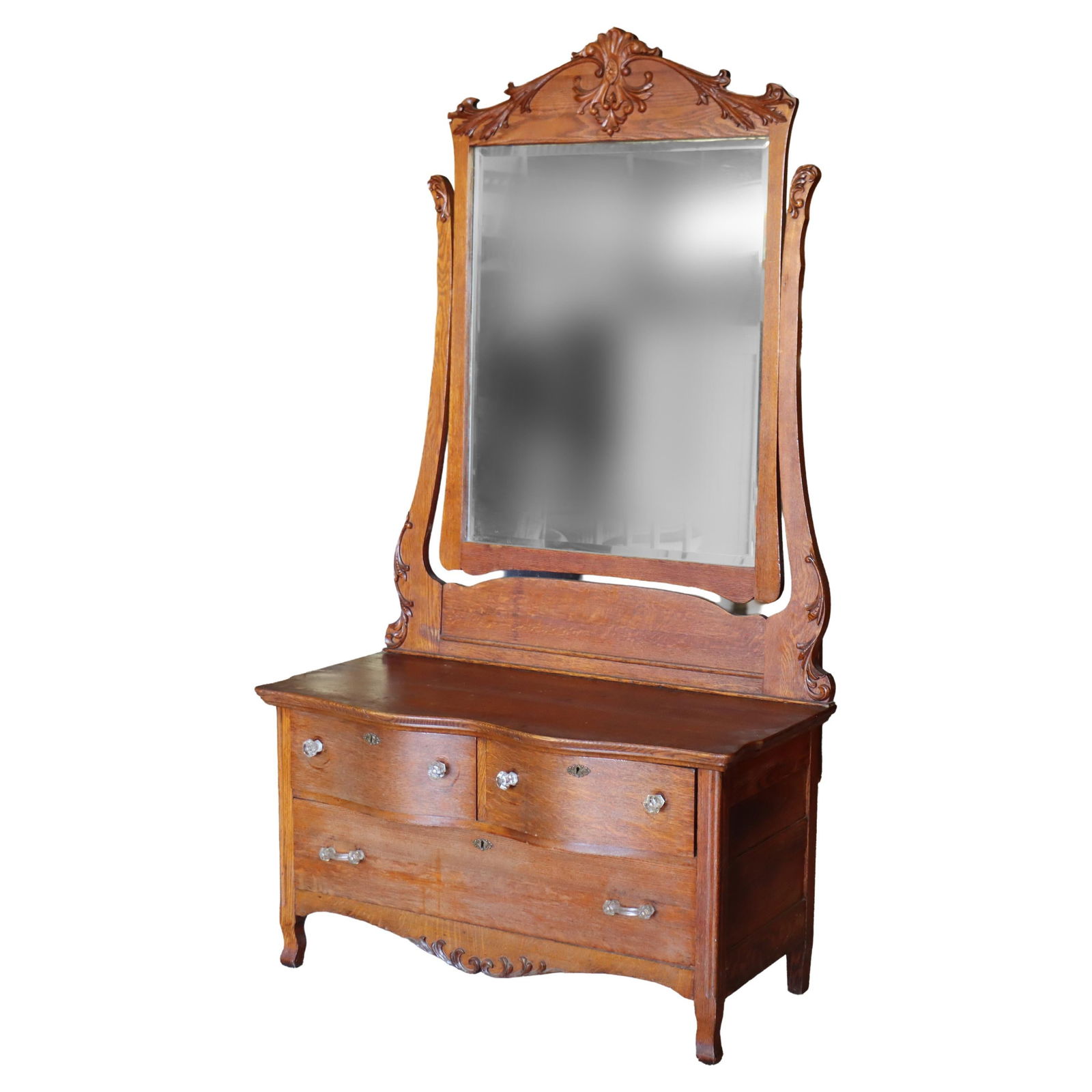 Early 20th Century Oak Gentleman's Chest with Mirror and Foliate Carving (1 of 12)