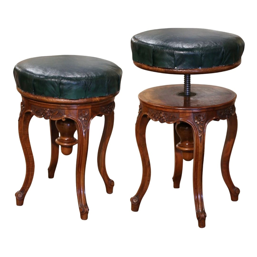 19th Century Louis XV Walnut Leather Adjustable Piano Stool France (1 of 11)