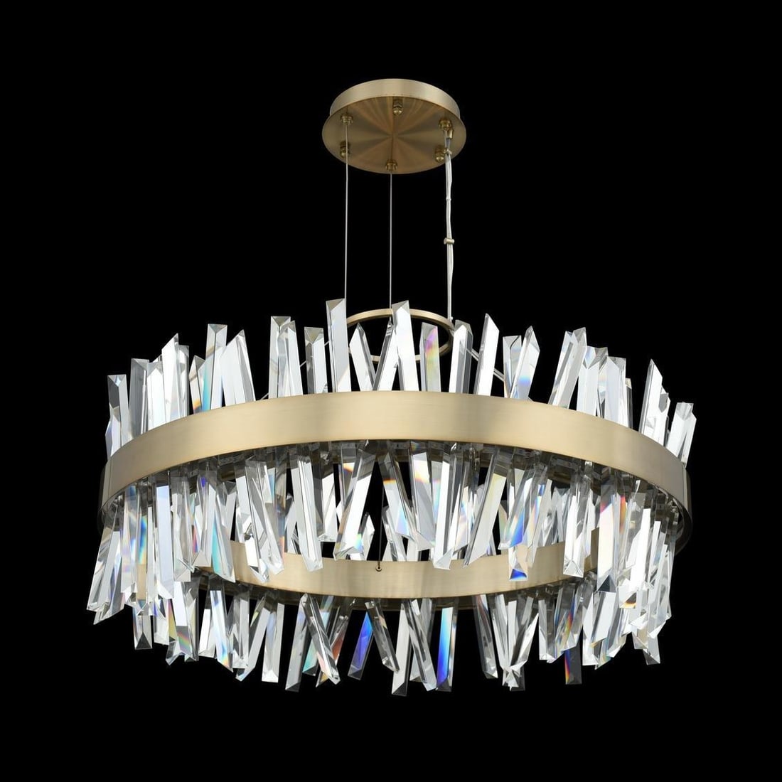 Kalco Glacier Round LED Pendant in Brushed Champagne Gold and Crystal: Kalco Glacier Round LED Pendant in Brushed Champagne Gold and Crystal Enhance your living space with this Sleek Champagne and Crystal LED Pendant, a stunning piece from the Glacier collection. This co