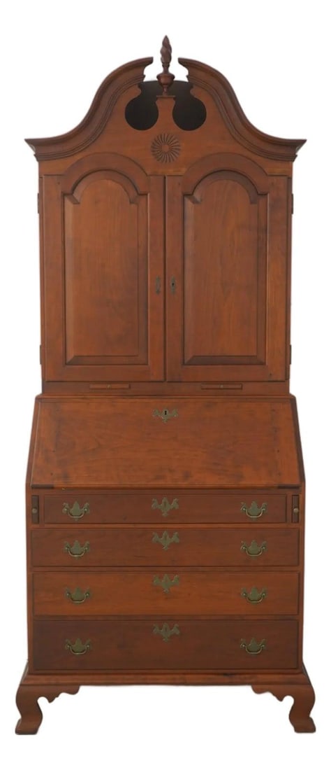 Cherry Wood Slant Front Secretary Desk With Pediment Top And Brass Hardware (1 of 10)