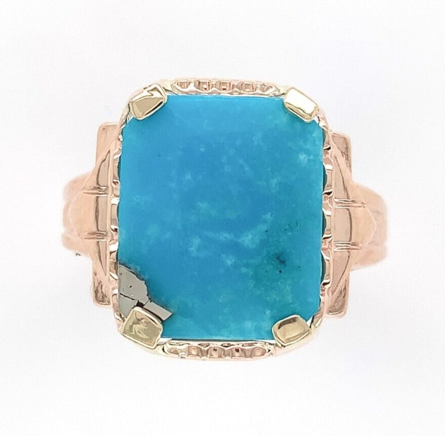 Vintage 10k Rose Gold Ring 3.36 Carat Morenci Turquoise (1 of 10)