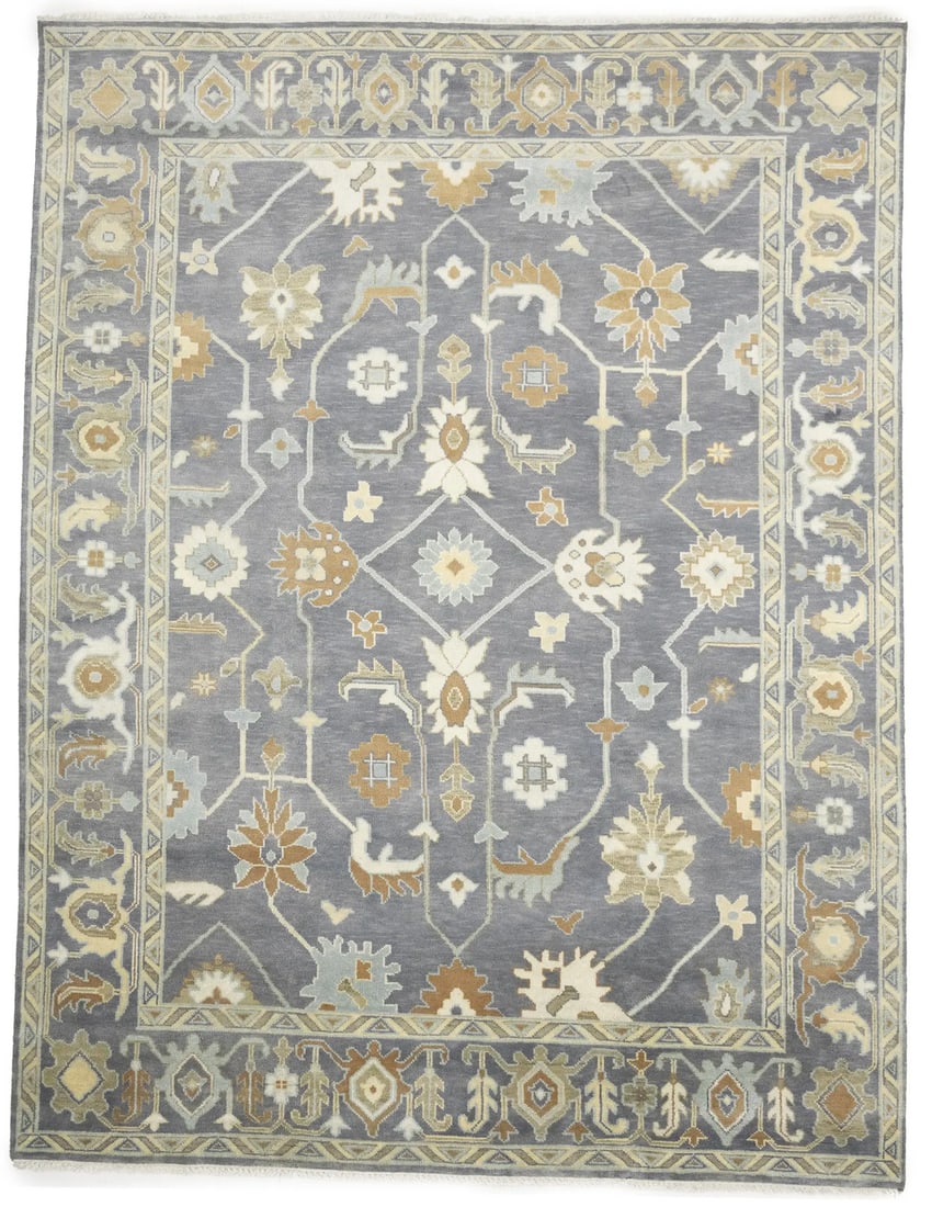 Hand-Knotted Oushak Chobi Floral Wool Rug 9'2 x 11'11 Eco Friendly (1 of 16)