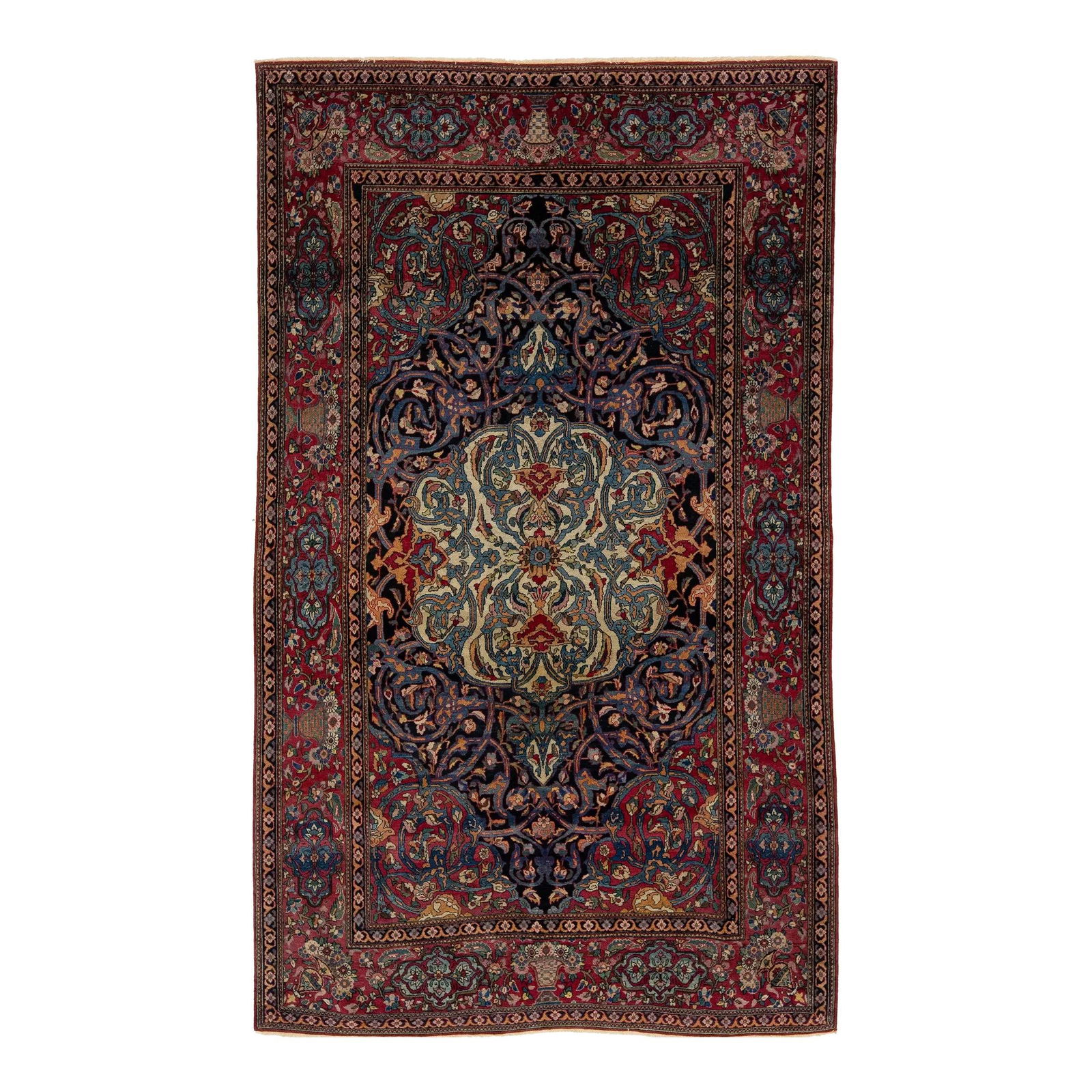 Antique Kerman Persian Wool Rug 4'5 x 7'5 Floral Navy Blue (1 of 7)