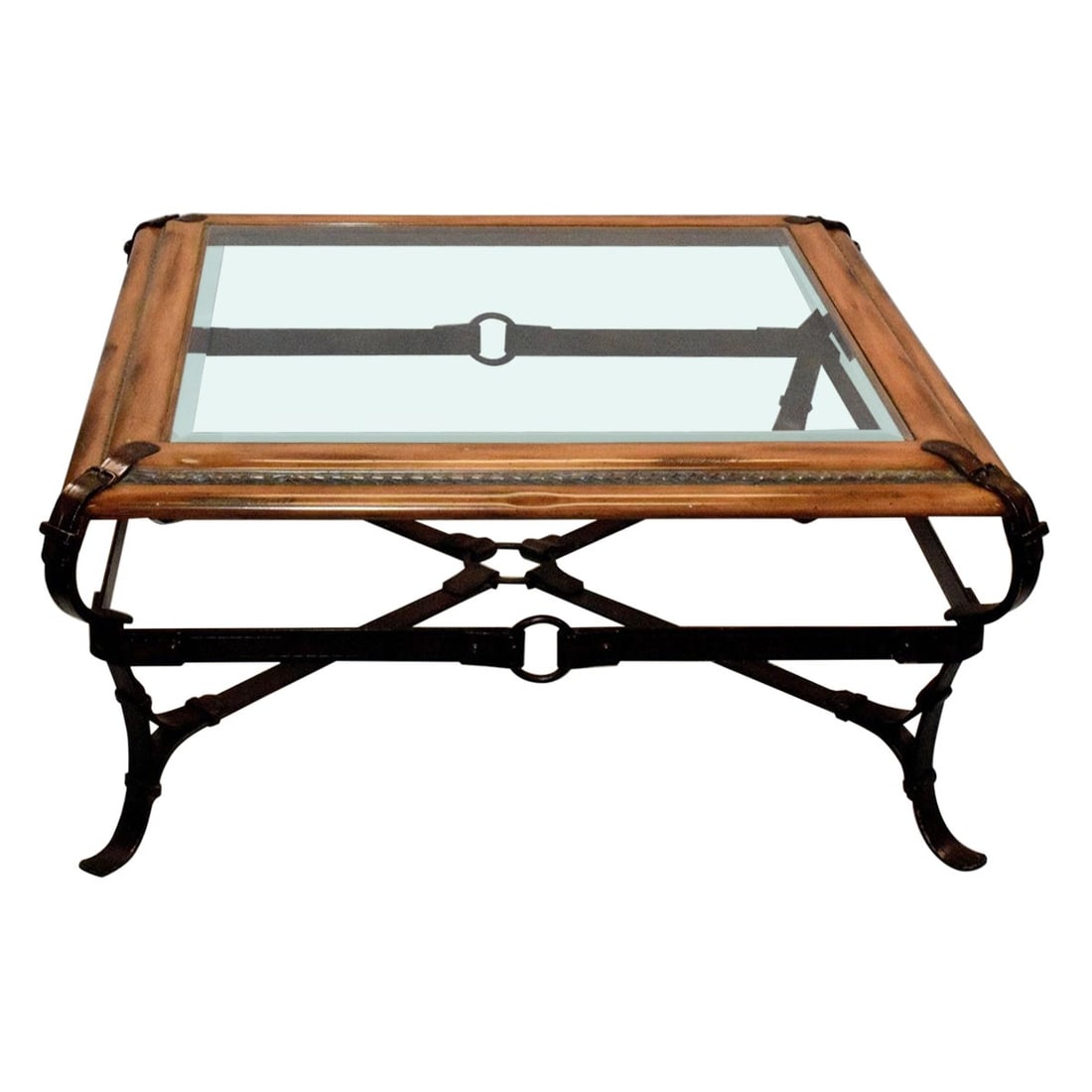 Jacques Adnet Style Equestrian Iron Coffee Table with Glass Top (1 of 15)