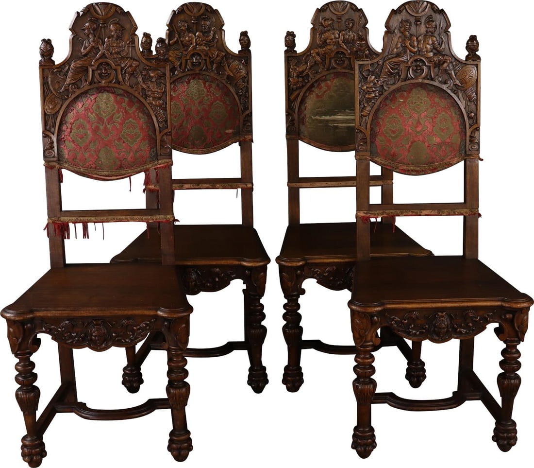 Renaissance Style Hand-Carved Walnut Dining Chairs Set of 2 (1 of 18)