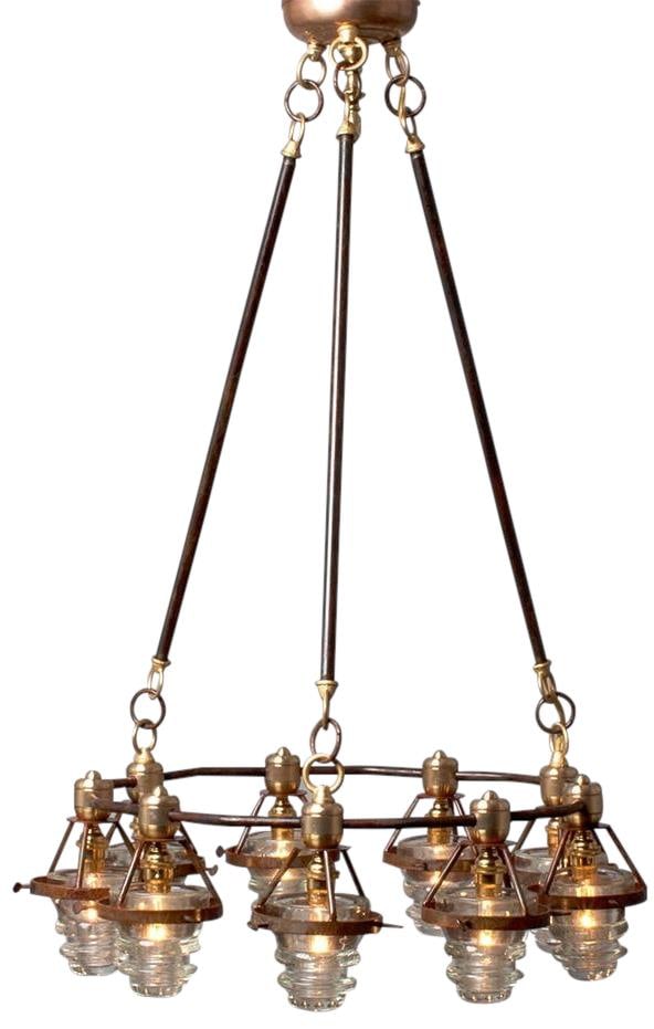 Rustic Bowl Chandelier in Morse Blue Glass with Brass Finish (1 of 1)