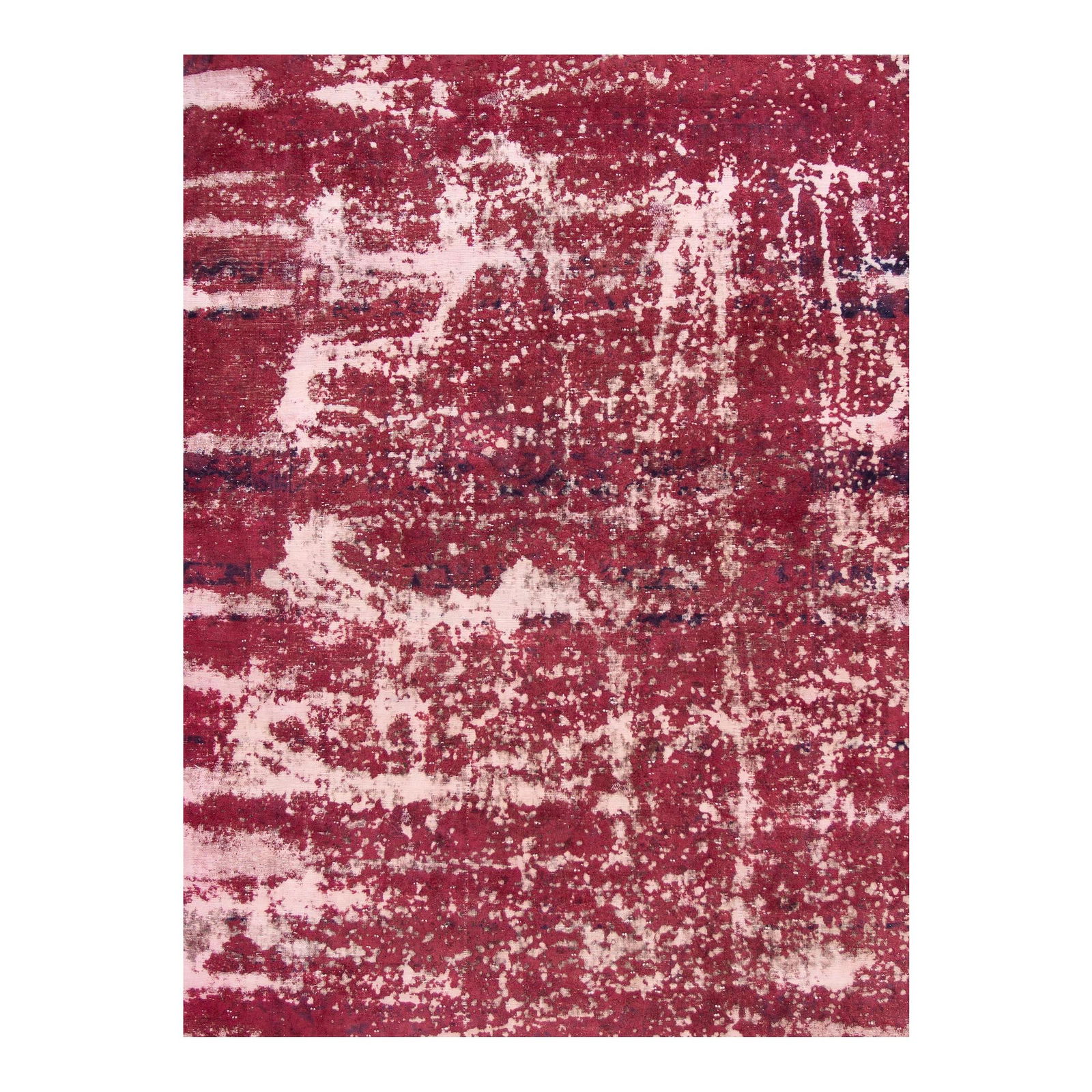 Vintage Ruby Red Abstract Hand-Knotted Wool Rug 7'10 x 10'5: Vintage Ruby Red Abstract Hand-Knotted Wool Rug 7'10 x 10'5 This stunning vintage distressed overdyed hand-knotted wool rug features a rich ruby-red field, beautifully complemented by black and ivory